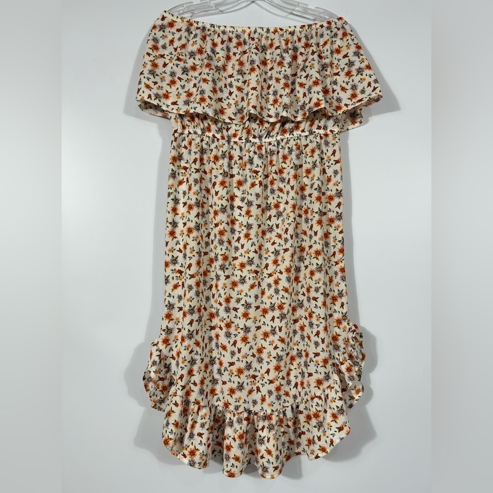 FULL CIRLE TRENDS Off The Shoulder Floral Overlay Ruffled Midi Dress Size L
